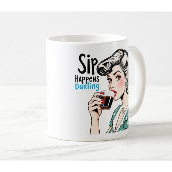 Sip Happens, Darling! Sassy Retro Pinup Mug - Picture 2 of 4